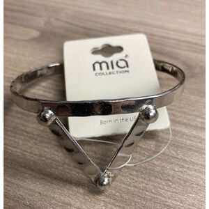 Mia Collection Bracelet Silver Color Hammered Cuff 0.25 In Wide Triangle Accent